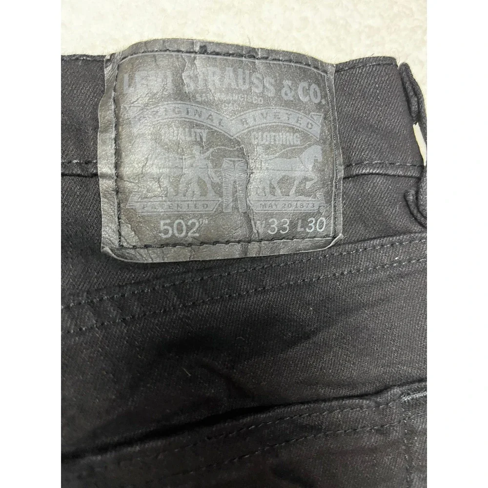 Levis Jeans Mens 33x30 Black‎ 502 Regular Taper Fit Stretch Denim Pants 3869